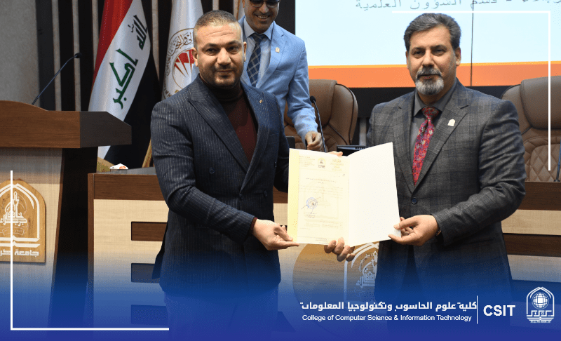 You are currently viewing Karbala University President honours the Head of the Computer Science Department on Iraqi Flag Day.