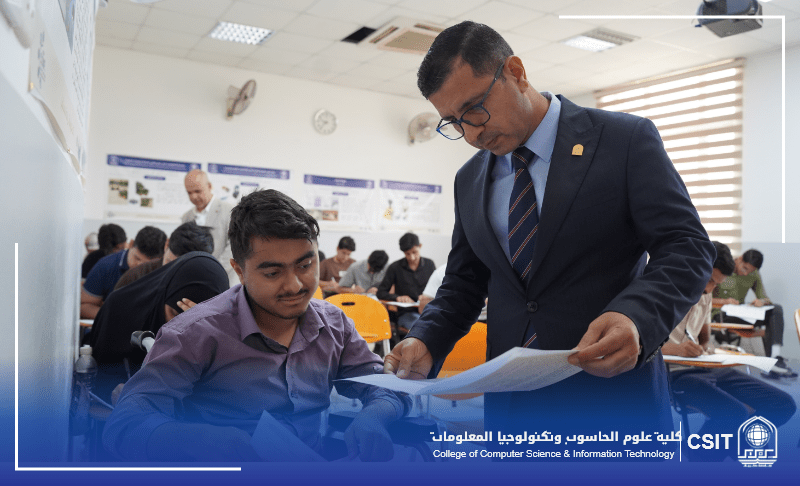You are currently viewing عميد كلية علوم الحاسوب وتكنولوجيا المعلومات يتابع سير الامتحانات النهائية لطلبة الدراسة الأولية
